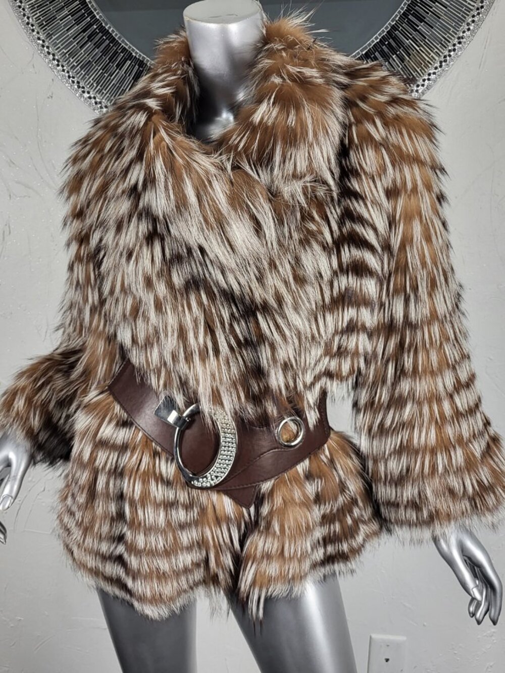 NWT~SAGA~SAKS FIFTH AVE~L/XL~GENUINE REAL SILVER FOX FUR COAT JACKET FEATHERED